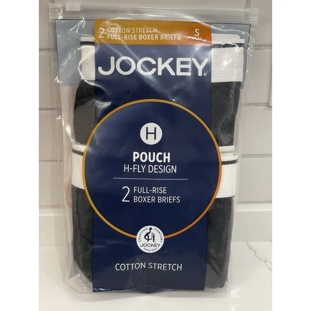 Jockey Men Small Pouch H-Fly Design Boxer Briefs 2 Pack Black Cotton Stretch New